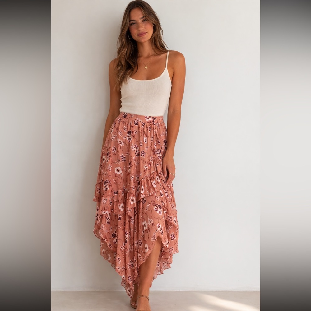 Ulla Johnson Silk floral-printed midi skirt ruffled asymmetrical hem shimmer - Picture 4 of 11